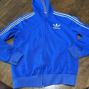 Vintage 80s Adidas Track Jacket Hoodie Trefoil Stripes EUC